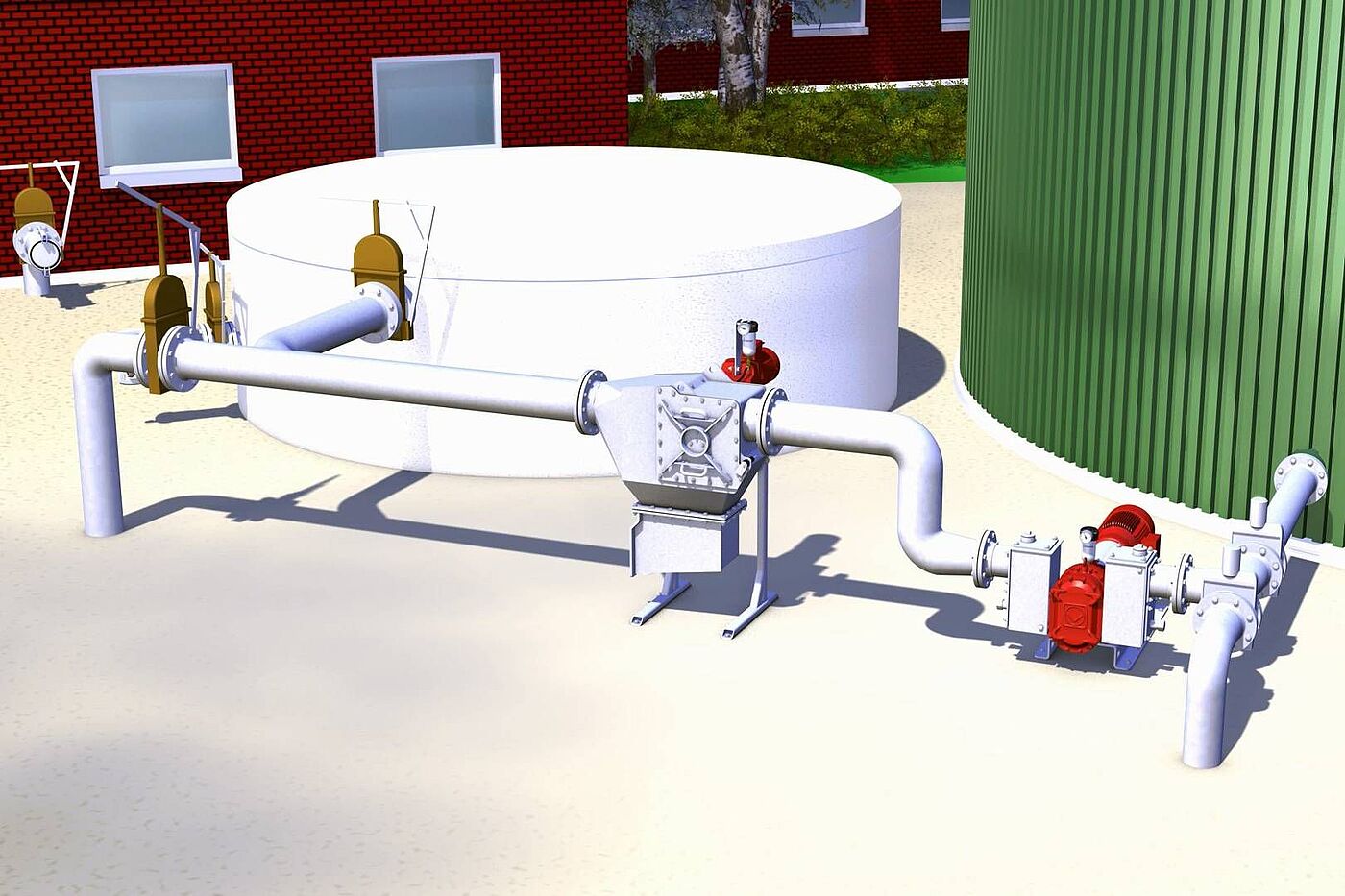 Separátor těžkých materiálů DebrisCatcher na místě v bioplynové stanici